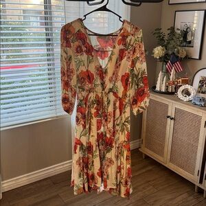 Petal & Pup Pink Midi Sundress with V-neck 3/4 Flutter Sleeves for Wedding Guest